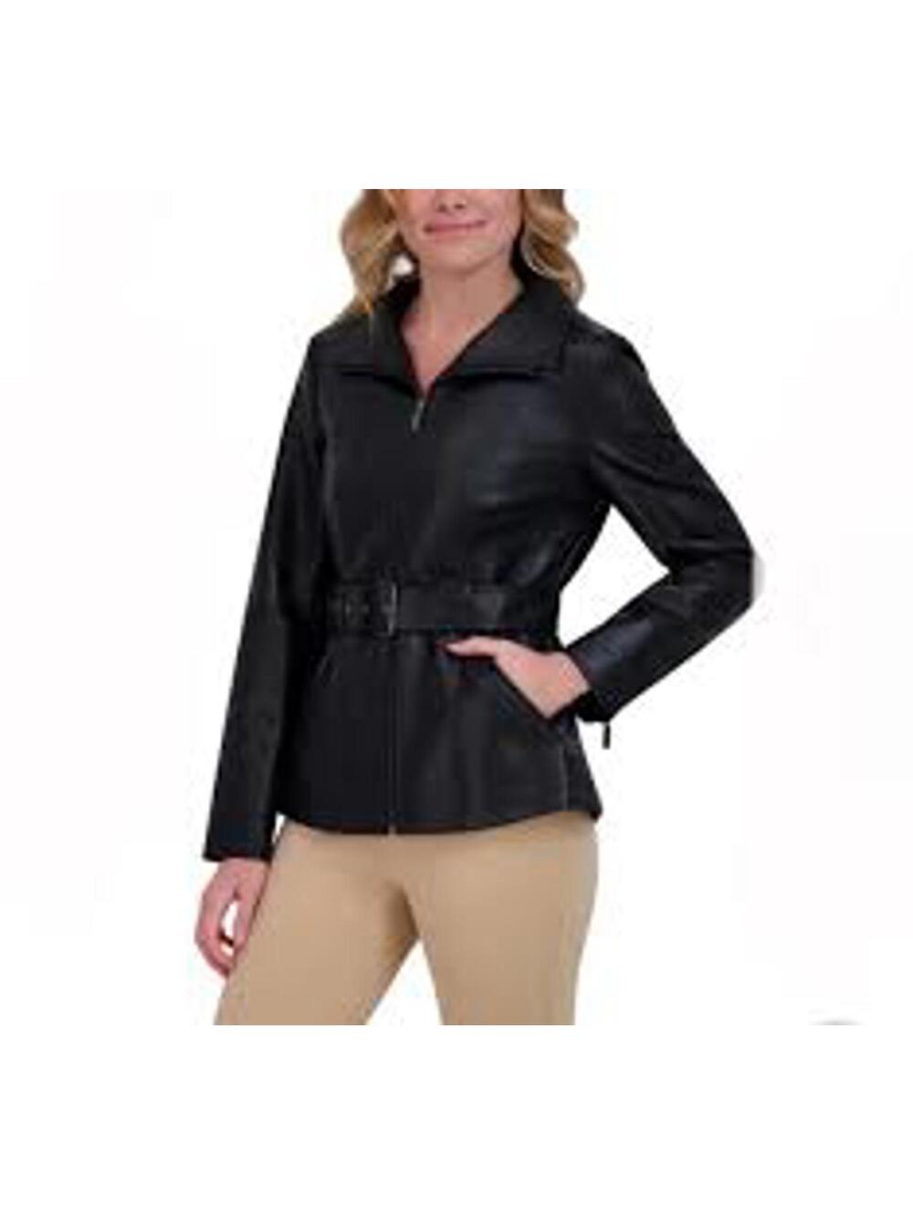 Kenneth Cole NY Faux Leather Belted Jacket -  Women's L